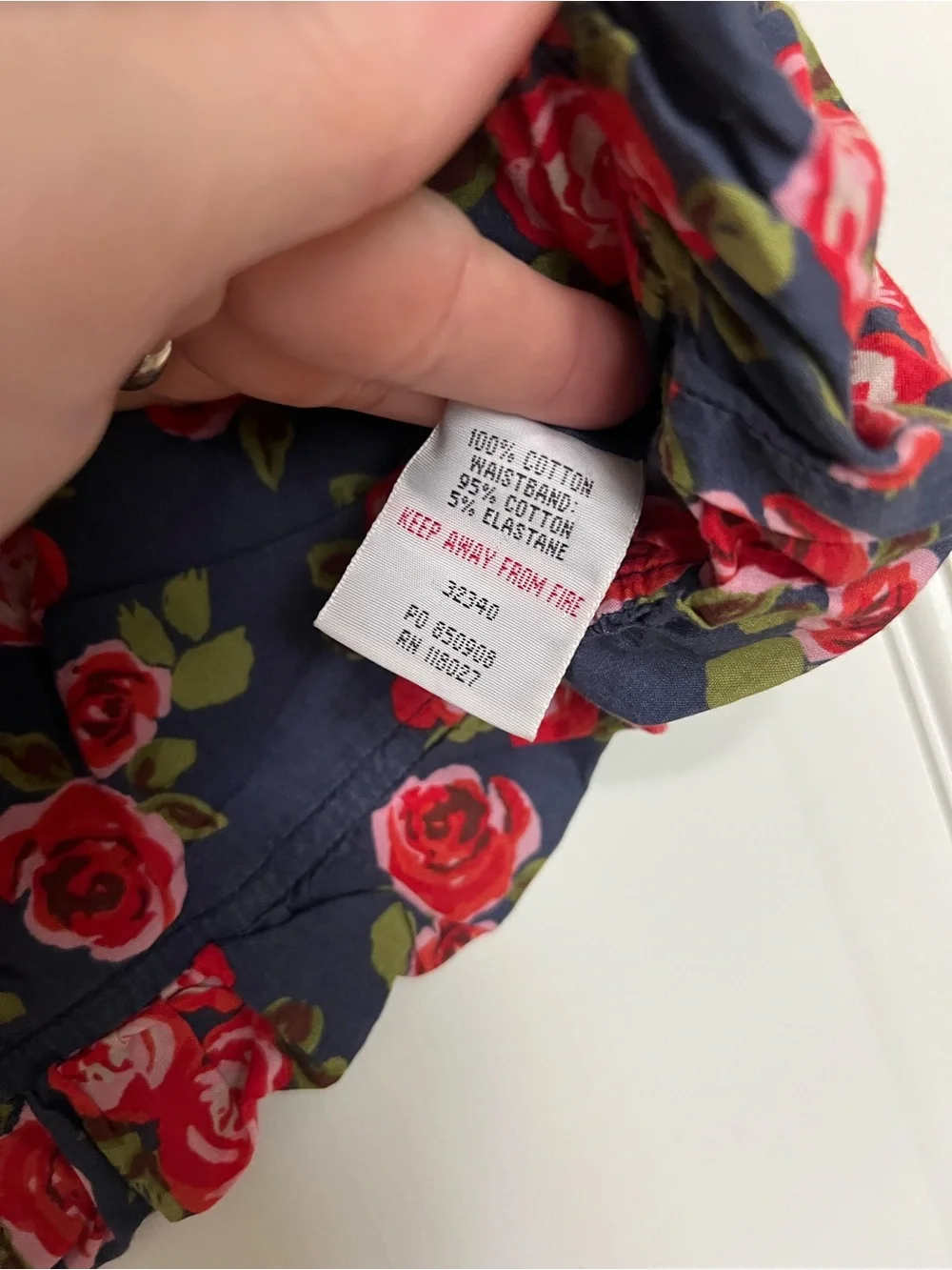 Mini Boden Navy Skirt with Red Rose Print